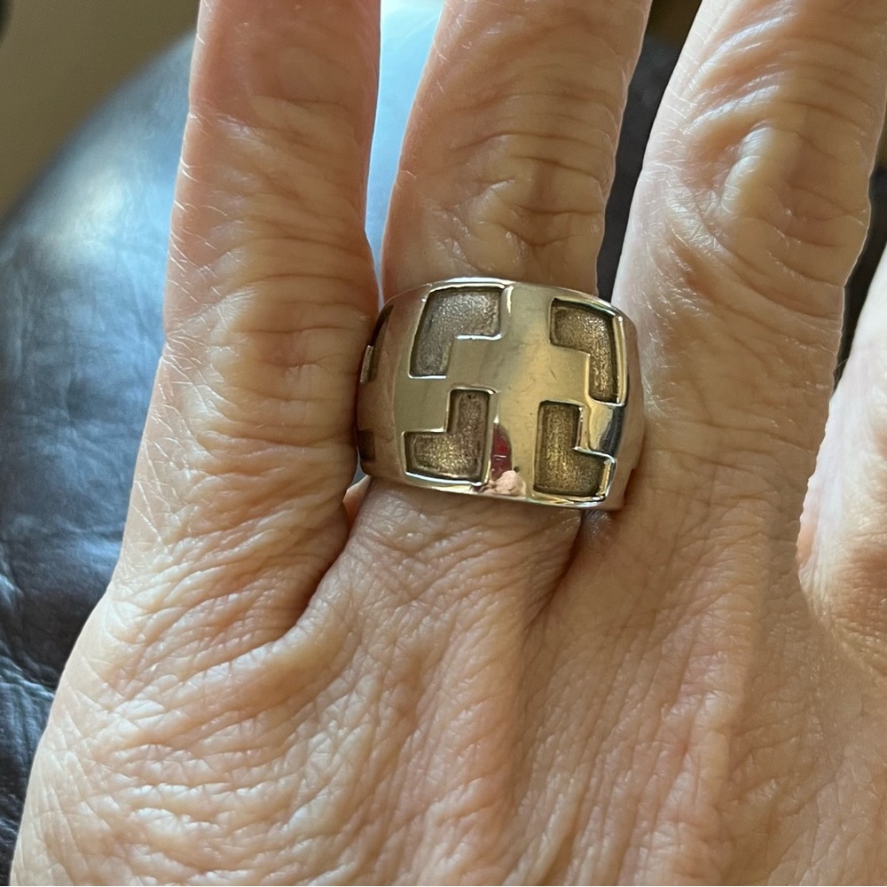 Juan Willie Navajo Native Artist Bold Geometric Cross Sterling Statement Ring